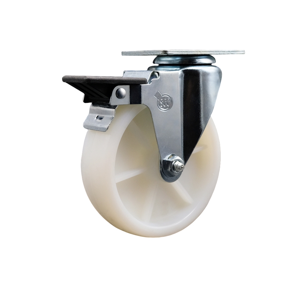 Nylon Swivel Top Plate Swivel Caster with 5 Inch White Wheel and Posi Locking Brake - 300 lbs. Capacity Per Caster - Service Caster Brand — photo 1