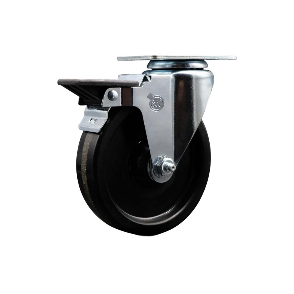 Phenolic Swivel Top Plate Swivel Caster with 5 Inch Black Wheel with Roller Bearing and Posi Locking Brake - 300 lbs. Capacity Per Caster - Service Caster Brand — photo 1