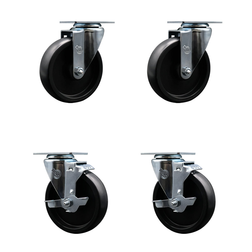 Service Caster Brand Replacement Set for Husky Casters - Swivel Top Plate Casters with 5 Inch Polyolefin Wheels-Includes 2 Swivel with Brakes and 2 Swivel-Fits Husky Models H2DMC HKST98066BK H27TR5BLU — photo 1