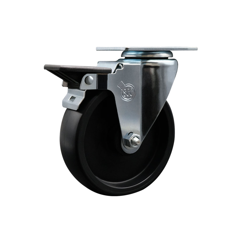 Polyolefin Swivel Top Plate Caster Wheel with 5 Inch Black Wheel and Posi Lock Brake - 350 lbs. Capacity Per Caster - Service Caster Brand — photo 1