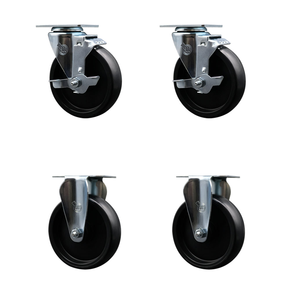 Service Caster Brand Replacement Set for Husky Casters- Swivel Top Plate Casters with 5 Inch Polyolefin Wheel-Includes 2 Swivel with Top Locking Brakes and 2 Rigid- Fits Husky Tool Cabinet HKST98066BK — photo 1
