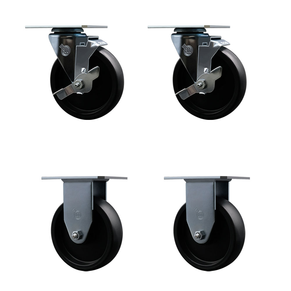 Swivel Caster Wheels Set of 4 with 2 Brakes and 2 Rigid - 5 Inch Polyolefin Wheel – 350 lbs. Capacity Per Caster – 4-1/8 Inch x 4-1/2 Inch Overall Top Plate – Service Caster Brand — photo 1
