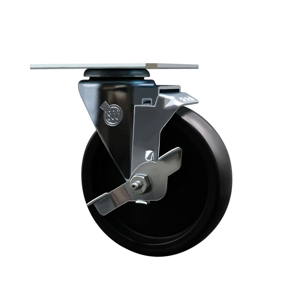 Service Caster Brand Replacement for Colson Caster 2.05256.53 MTG27 BRK1 - Swivel Caster with Top Lock Brake and 5 Inch Polyolefin Wheel - 4 Inch x 4-1/2 Inch Overall Top Plate — photo 1