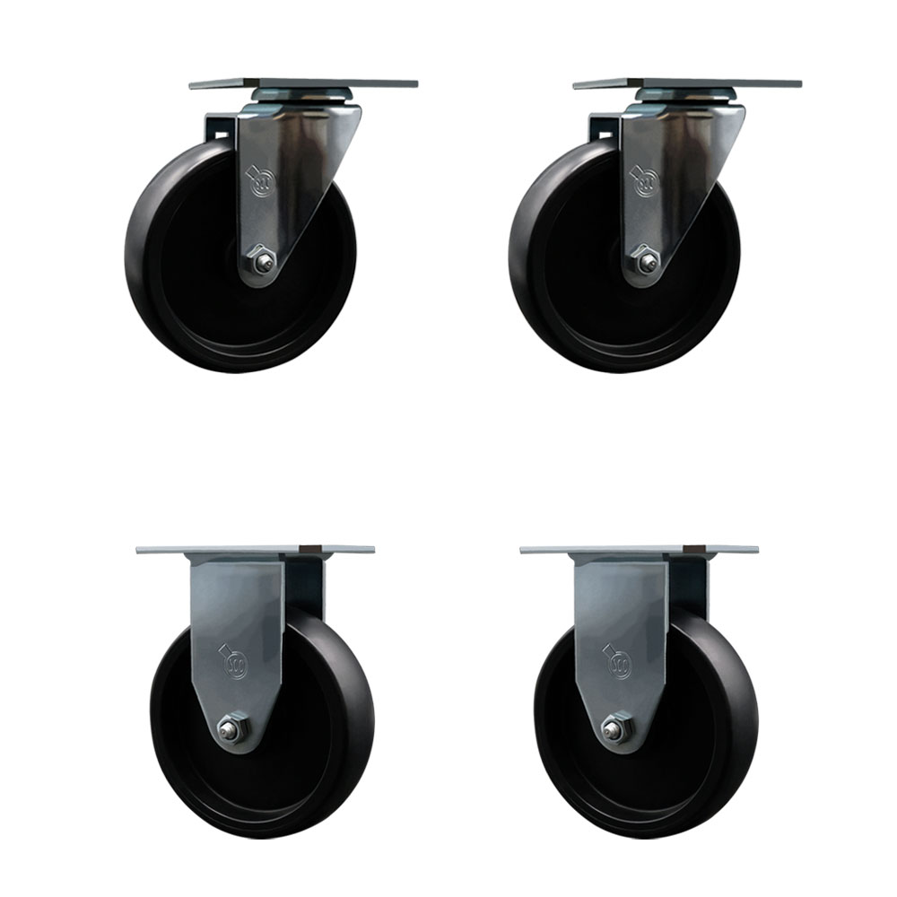 Swivel Caster Wheels Set of 4 with 2 Rigid Casters - 5 Inch Polyolefin Wheel – 350 lbs. Capacity Per Caster – 3-1/8 Inch x 4-1/8 Inch Overall Top Plate – Service Caster Brand — photo 1