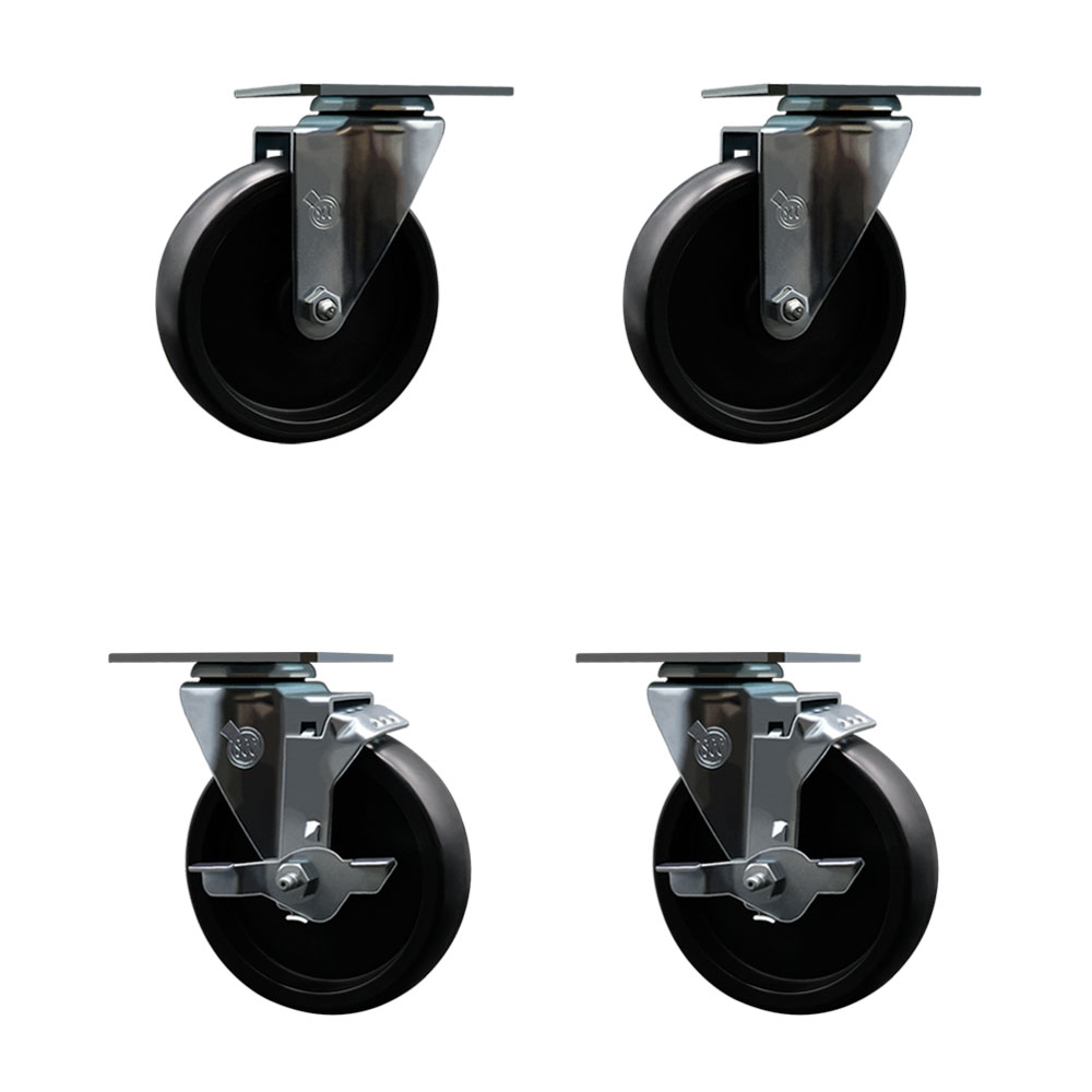 Swivel Caster Wheels Set of 4 with 2 Brakes - 5 Inch Polyolefin Wheel – 350 lbs. Capacity Per Caster – 3-1/8 Inch x 4-1/8 Inch Overall Top Plate – Service Caster Brand — photo 1