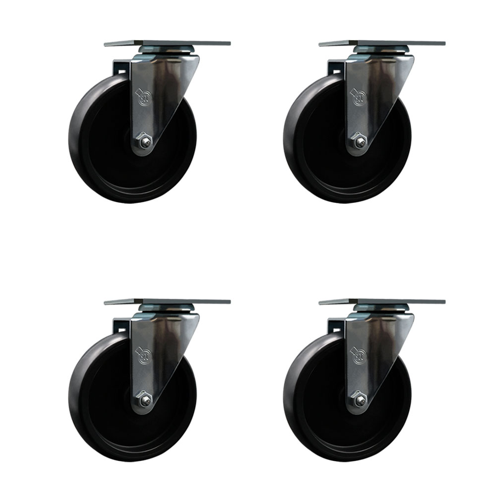 Swivel Caster Wheels Set of 4 with 5 Inch Polyolefin Wheel – 350 lbs. Capacity Per Caster – 3-1/8 Inch x 4-1/8 Inch Overall Top Plate – Service Caster Brand — photo 1