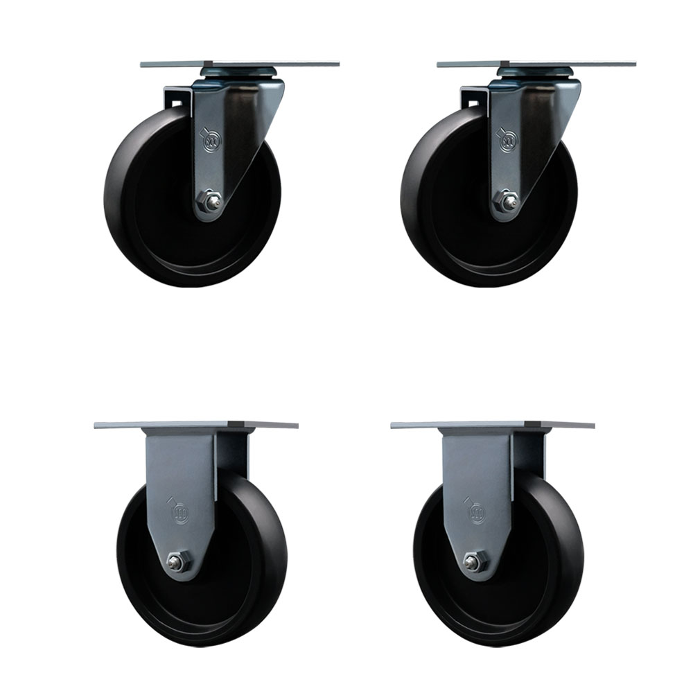 Swivel Caster Wheels Set of 4 with 2 Rigid Casters - 5 Inch Polyolefin Wheel – 350 lbs. Capacity Per Caster – 4-1/8 Inch x 4-1/2 Inch Overall Top Plate – Service Caster Brand — photo 1