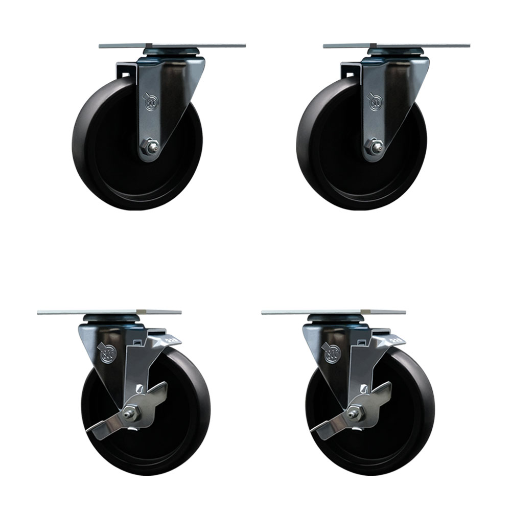 Swivel Caster Wheels Set of 4 with 2 Brakes - 5 Inch Polyolefin Wheel – 350 lbs. Capacity Per Caster – 4-1/8 Inch x 4-1/2 Inch Overall Top Plate – Service Caster Brand — photo 1