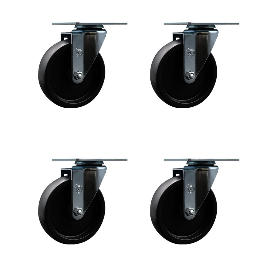 Swivel Caster Wheels Set of 4 with 5 Inch Polyolefin Wheel – 350 lbs. Capacity Per Caster – 4 Inch x 4-1/2 Inch Overall Top Plate – Service Caster Brand — photo 1