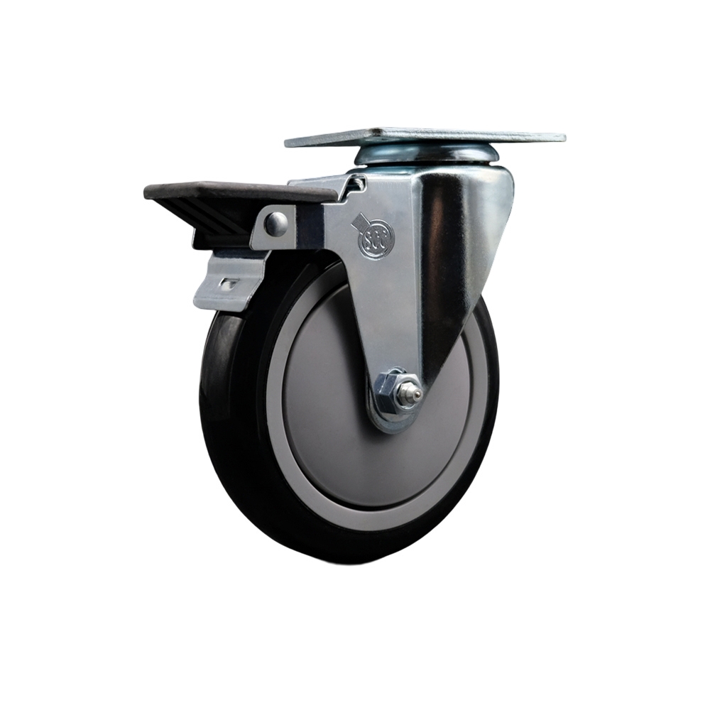 Polyurethane Swivel Top Plate Swivel Caster with 5 Inch Black Wheel and Posi Locking Brake - 350 lbs. Capacity Per Caster - Service Caster Brand — photo 1