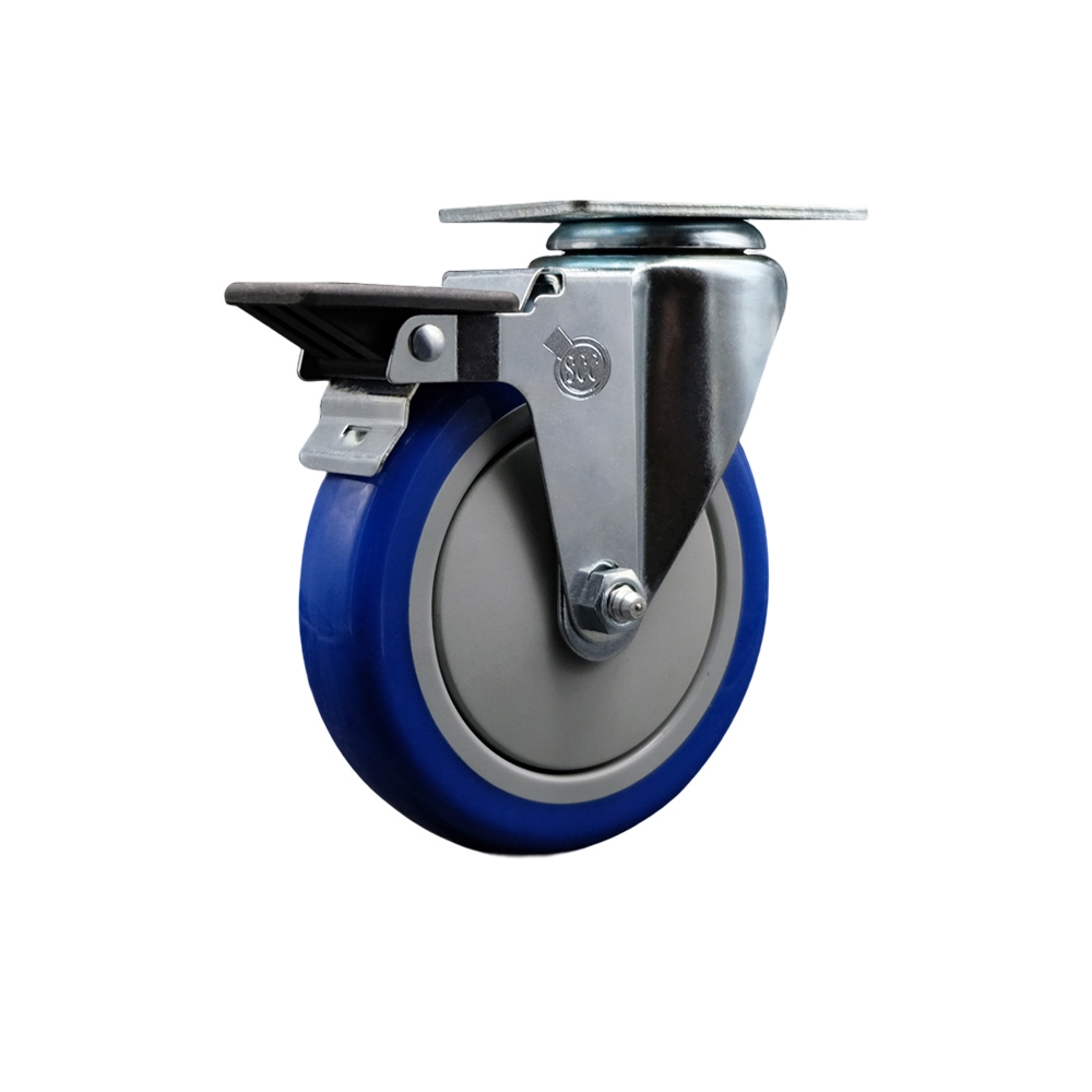 Polyurethane Swivel Top Plate Swivel Caster with 5 Inch Blue Wheel and Posi Locking Brake - 350 lbs. Capacity Per Caster - Service Caster Brand — photo 1