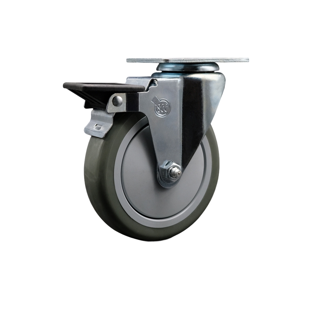 Polyurethane Swivel Top Plate Swivel Caster with 5 Inch Gray Wheel and Posi Locking Brake - 350 lbs. Capacity Per Caster - Service Caster Brand — photo 1
