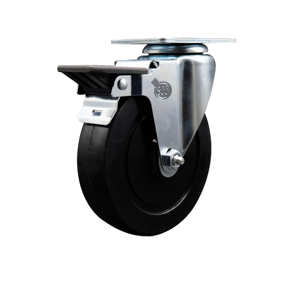 Soft Rubber Swivel Top Plate Swivel Caster with 5 Inch Black Wheel and Posi Locking Brake - 275 lbs. Capacity Per Caster - Service Caster Brand — photo 1