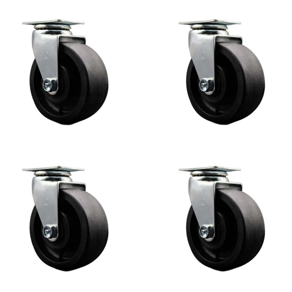 Swivel Top Plate Caster Set – Black 5 Inch by 2 Inch Glass Filled Nylon Wheel – Roller Bearing – 1,800 lbs. Total Capacity – Includes 4 Swivel Casters – Service Caster Brand — photo 1