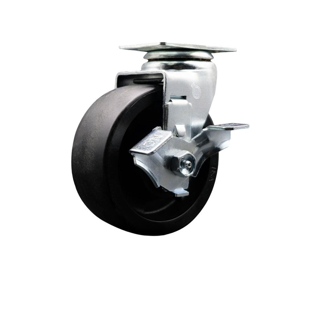 Swivel Top Plate Caster – Black 5 Inch by 2 Inch Glass Filled Nylon Wheel – Roller Bearing – 450 lbs. Capacity Per Caster – Includes Top Locking Brake - Service Caster Brand — photo 1