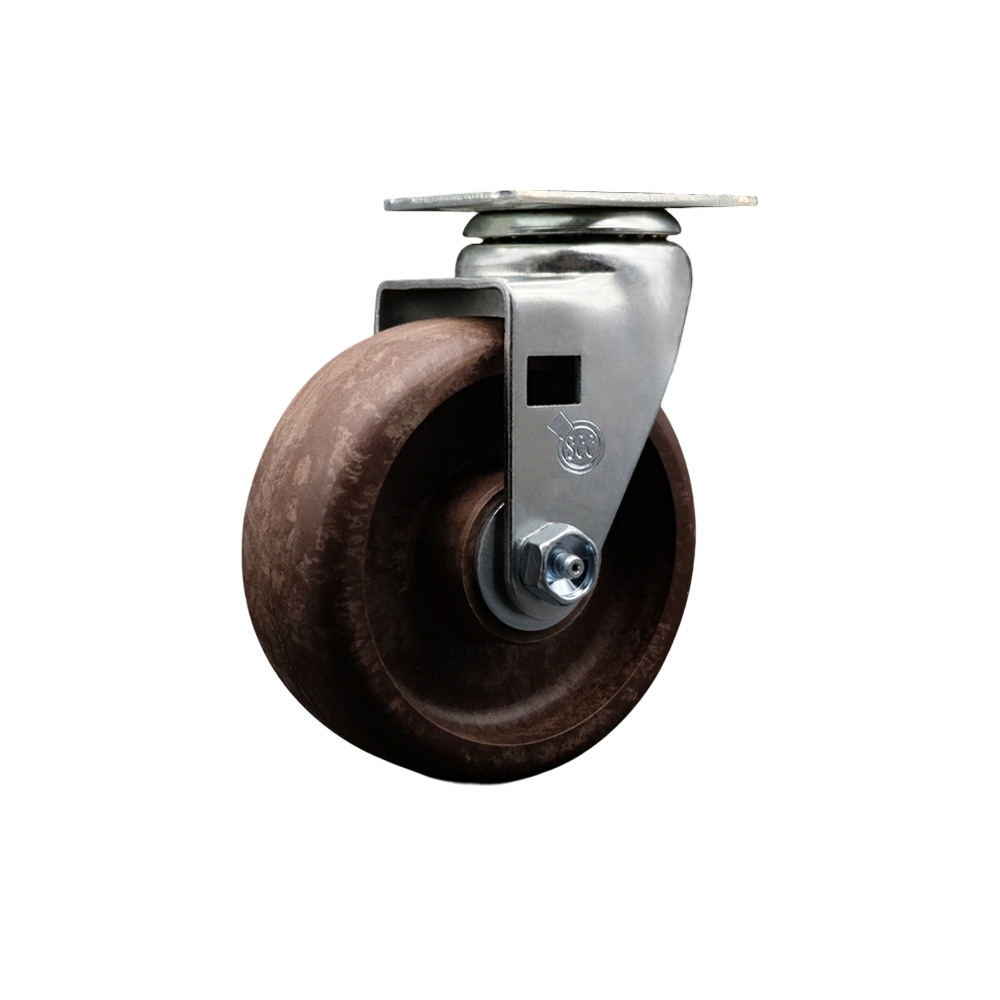 Swivel Top Plate Caster – Brown 5 Inch by 2 Inch High Temperature Glass Filled Nylon Wheel – Roller Bearing – 450 lbs. Capacity Per Caster – Service Caster Brand — photo 1