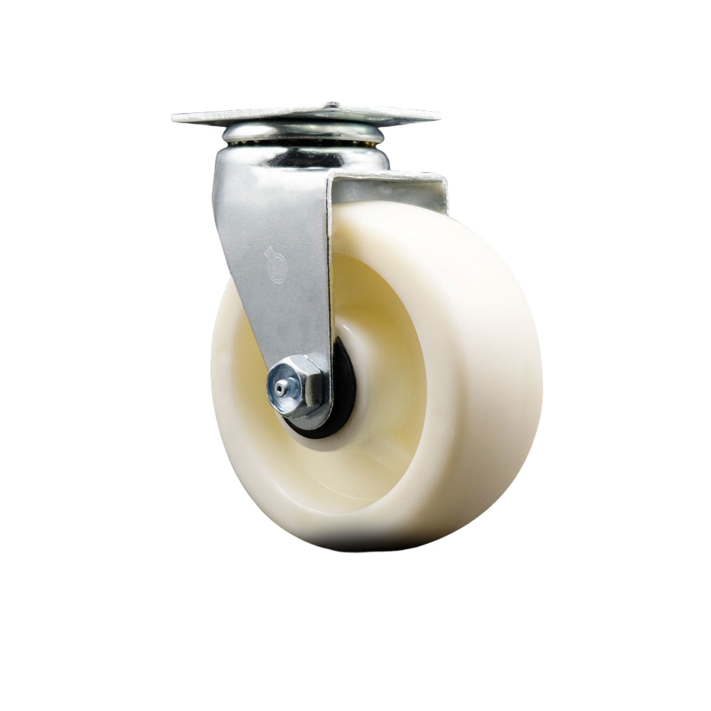 Swivel Top Plate Caster – White 5 Inch by 2 Inch Nylon Wheel – Ball Bearing – 450 lbs. Capacity Per Caster – Service Caster Brand — photo 1