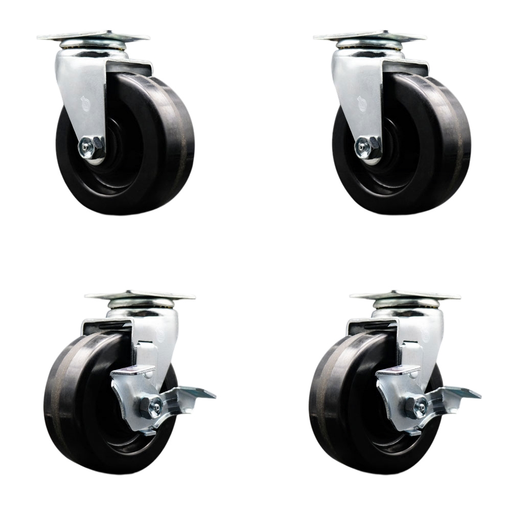 Tool Box Caster Wheel Set - 5 Inch Flat Free, Easy Rolling Phenolic Wheels - Industrial Grade - 2 Swivel with Top Lock Brakes - Service Caster Brand — photo 1