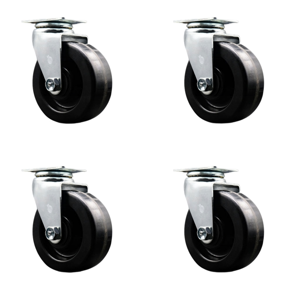 Swivel Top Plate Caster Set – Black 5 Inch by 2 Inch Phenolic Wheel – Ball Bearing – 1,800 lbs. Total Capacity – Includes 4 Swivel Casters – Service Caster Brand — photo 1