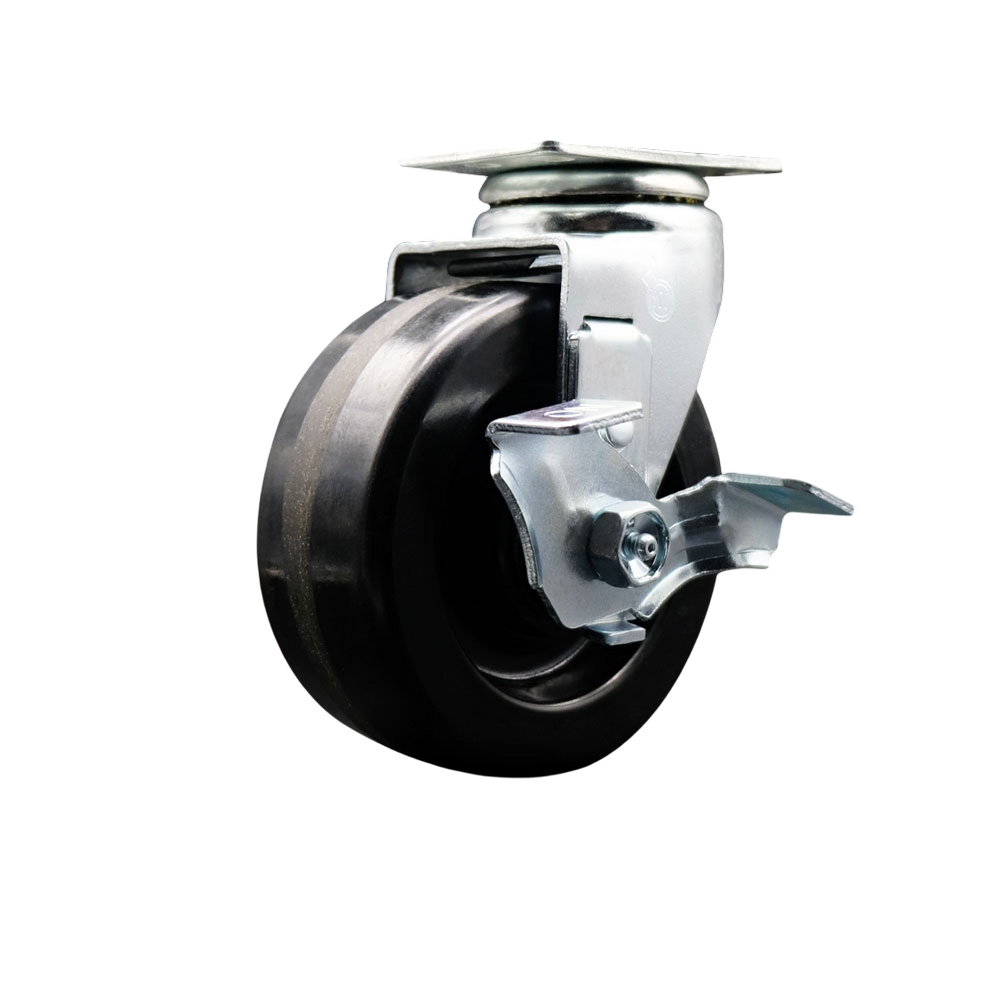 Swivel Top Plate Caster – Black 5 Inch by 2 Inch Phenolic Wheel – Ball Bearing – 450 lbs. Capacity Per Caster – Includes Top Locking Brake - Service Caster Brand — photo 1