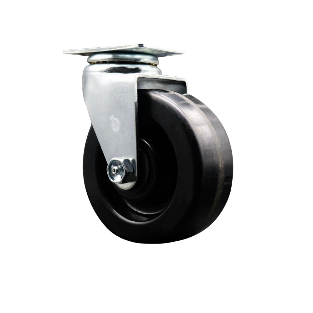 Swivel Top Plate Caster – Black 5 Inch by 2 Inch Phenolic Wheel – Roller Bearing – 450 lbs. Capacity Per Caster – Service Caster Brand — photo 1