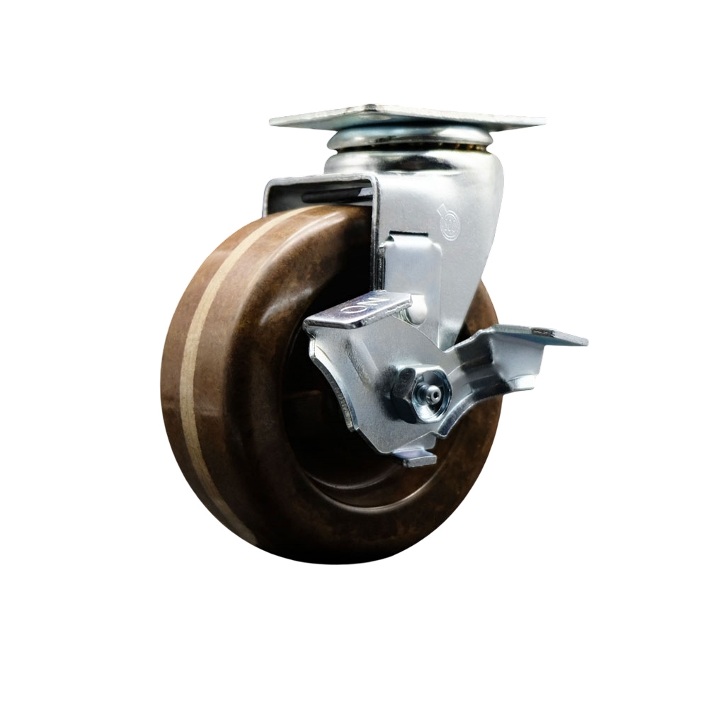 Swivel Top Plate Caster – Black 5 Inch by 2 Inch High Temperature Phenolic Wheel – Bronze Bearing – 450 lbs. Capacity Per Caster – Includes Top Locking Brake - Service Caster Brand — photo 1