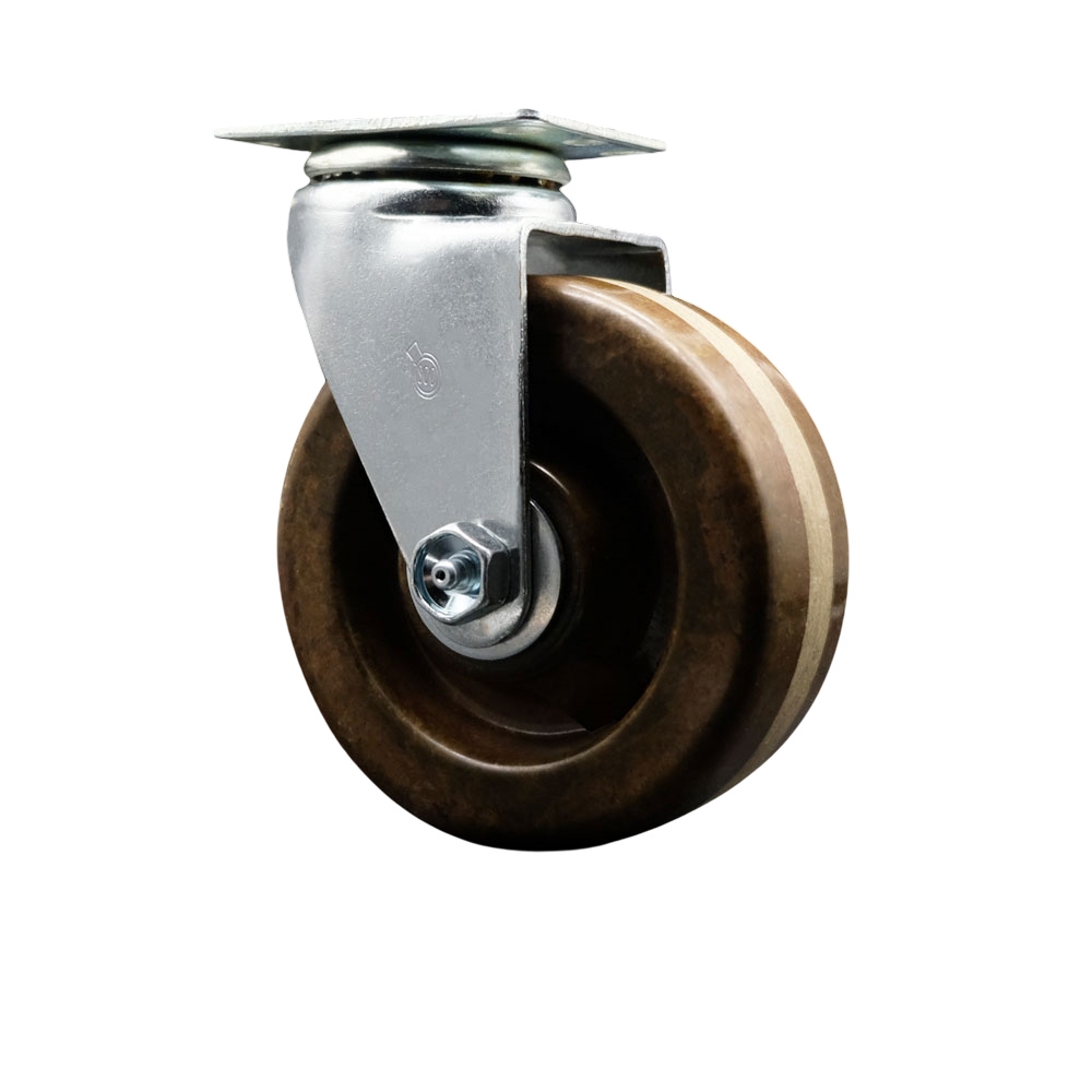 Swivel Top Plate Caster – Brown 5 Inch by 2 Inch High Temperature Phenolic Wheel – Roller Bearing – 450 lbs. Capacity Per Caster – Service Caster Brand — photo 1