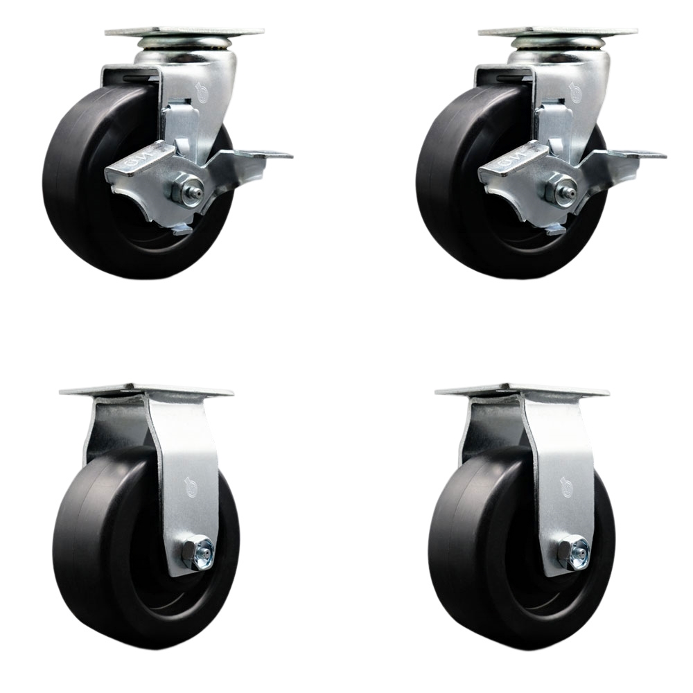Service Caster Brand Replacement Set for Husky Tool Casters - 5 Inch Polyolefin Wheel - Includes 2 Swivel Casters with Brakes & 2 Rigid Casters - Fits Husky Mobile Workbench Tool Crest HOTC4609BJ6M — photo 1