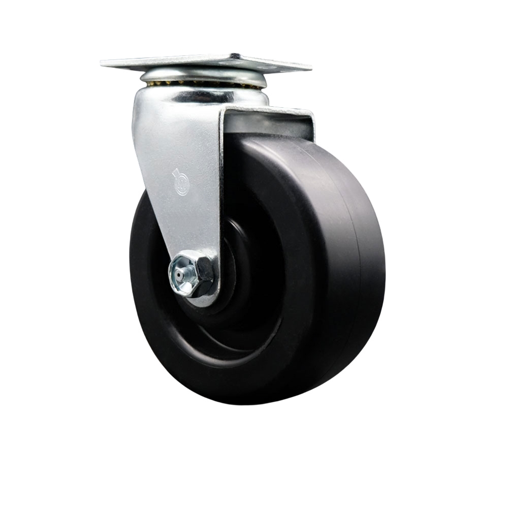 Swivel Top Plate Caster – Black 5 Inch by 2 Inch Polyolefin Wheel – Roller Bearing – 450 lbs. Capacity Per Caster – Service Caster Brand — photo 1