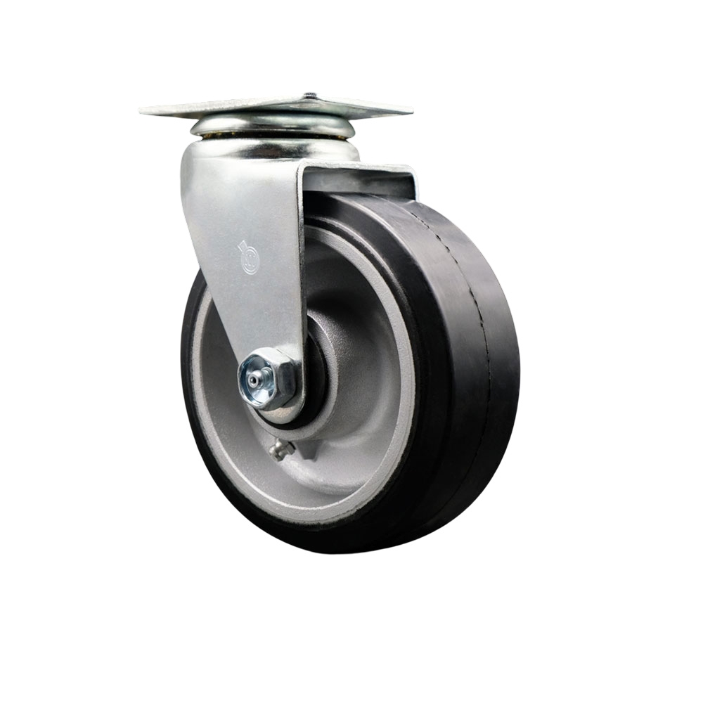 Swivel Top Plate Caster – Black 5 Inch by 2 Inch Rubber on Aluminum Wheel – Roller Bearing – 450 lbs. Capacity Per Caster – Service Caster Brand — photo 1