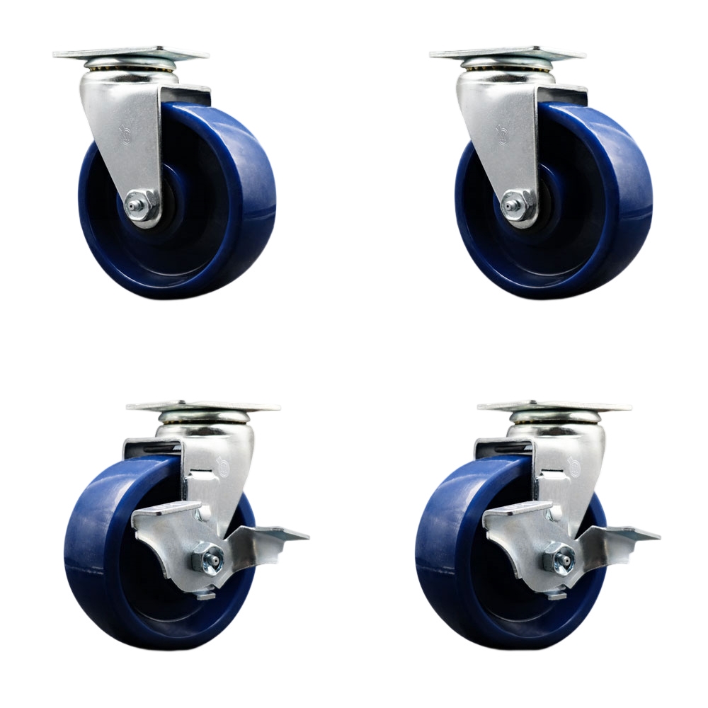 Tool Box Caster Wheel Set - 5 Inch Non-Marking, Easy Rolling Solid Polyurethane Wheels - Industrial Grade - 2 Swivel with Top Lock Brakes - Service Caster Brand — photo 1