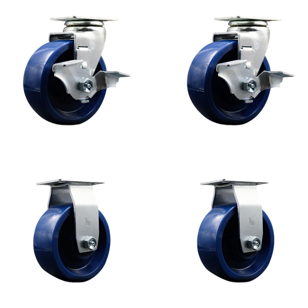 Tool Box Caster Wheel Set - 5 Inch Non-Marking, Easy Rolling Solid Polyurethane Wheels - Industrial Grade - 2 Swivel with Top Lock Brakes - Service Caster Brand — photo 1
