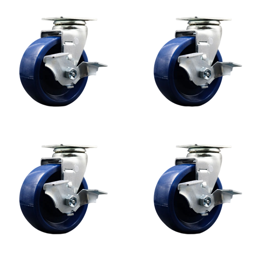 Tool Box Caster Wheel Set - 5 Inch Non-Marking, Easy Rolling Solid Polyurethane Wheels - Industrial Grade - 4 Swivel Casters with Top Lock Brakes - Service Caster Brand — photo 1