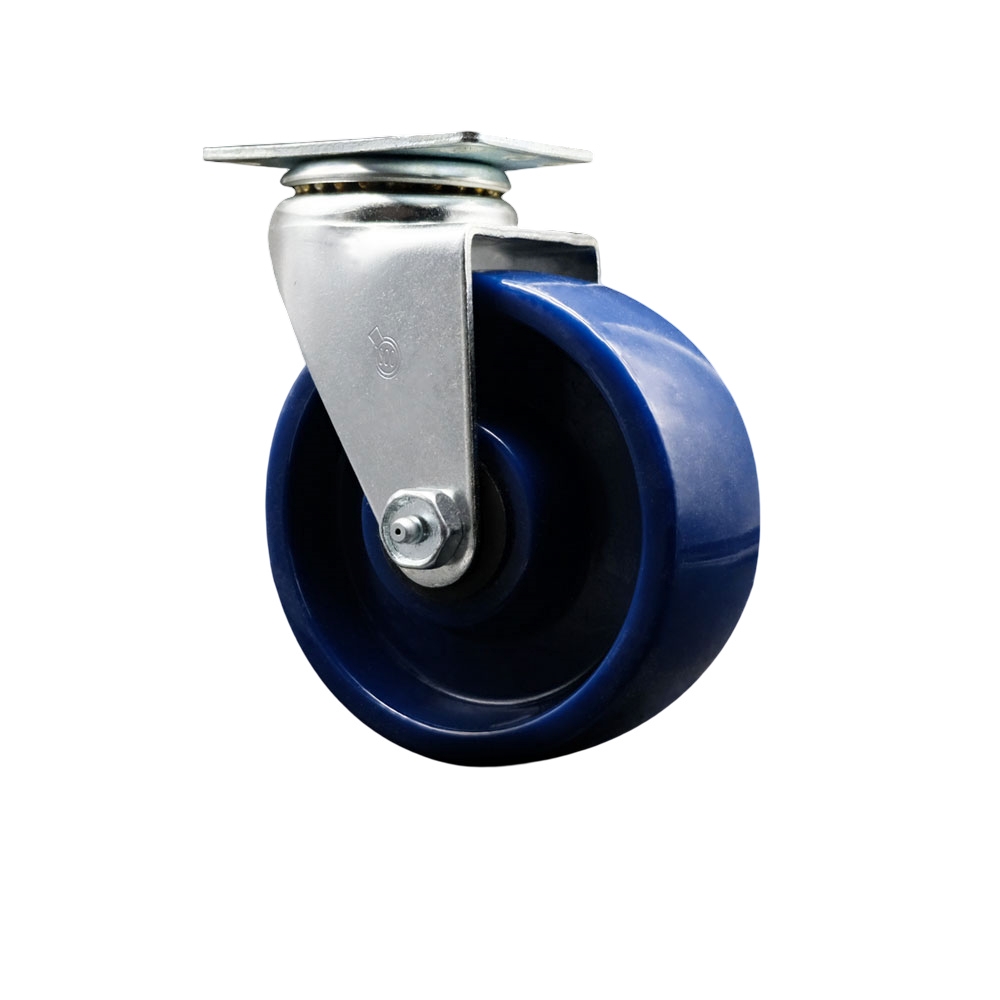 Swivel Top Plate Caster – Blue 5 Inch by 2 Inch Solid Polyurethane Wheel – Ball Bearing – 450 lbs. Capacity Per Caster – Service Caster Brand — photo 1