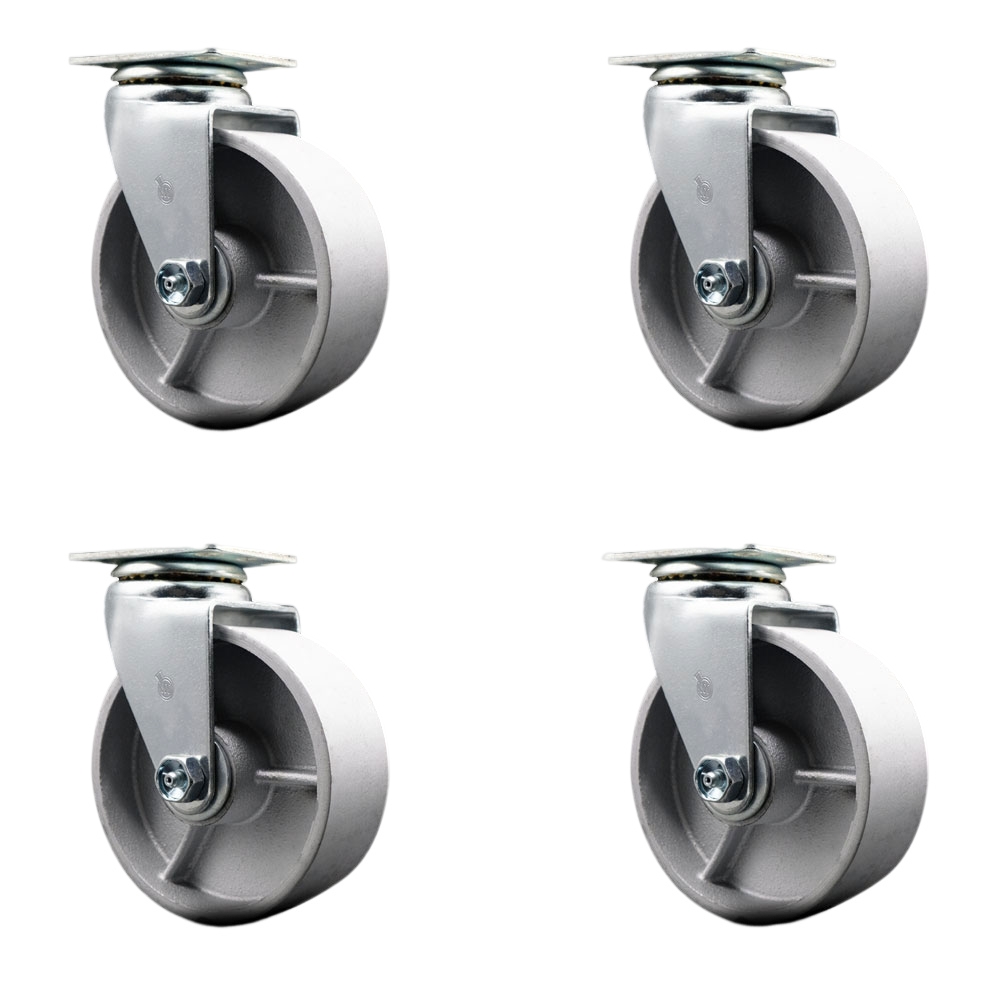 Swivel Top Plate Caster Set – Silver 5 Inch by 2 Inch Semi Steel Cast Iron Wheel – Bronze Bearing – 1,800 lbs. Total Capacity – Includes 4 Swivel Casters – Service Caster Brand — photo 1