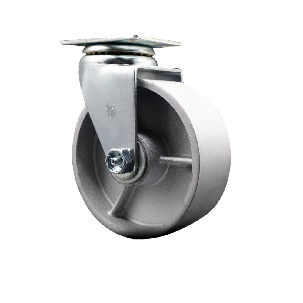 Swivel Top Plate Caster – Silver 5 Inch by 2 Inch Semi Steel Cast Iron Wheel – Bronze Bearing – 450 lbs. Capacity Per Caster – Service Caster Brand — photo 1