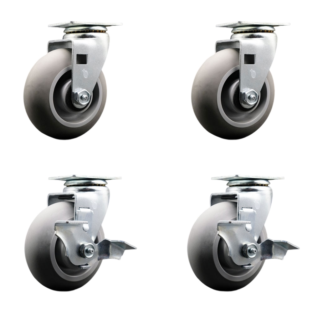 Tool Box Caster Wheel Set - 5 Inch Non-Marking, Easy Rolling Thermoplastic Rubber Donut Tread Wheels - Industrial Grade - 2 Swivel with Top Lock Brakes - Service Caster Brand — photo 1