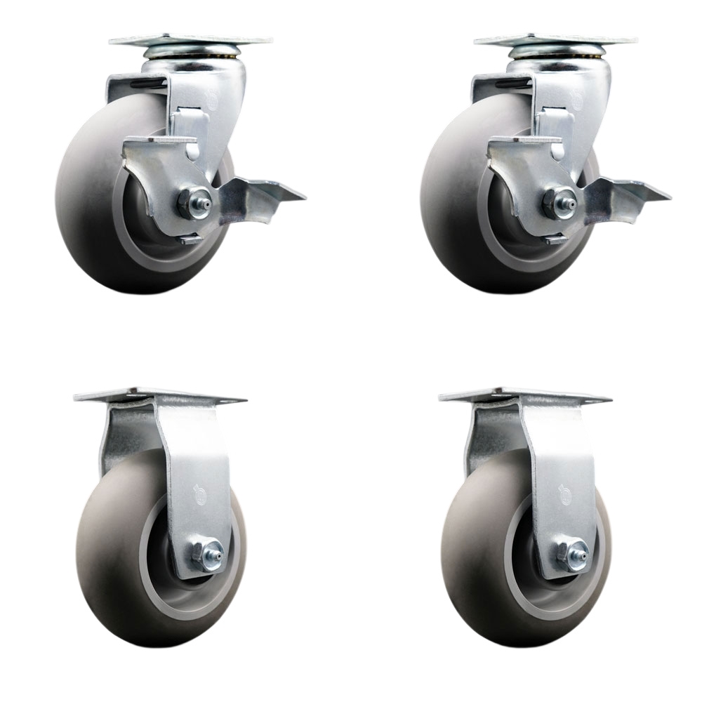 Tool Box Caster Wheel Set - 5 Inch Non-Marking, Easy Rolling Thermoplastic Rubber Donut Tread Wheels - Industrial Grade - 2 Swivel with Top Lock Brakes - Service Caster Brand — photo 1