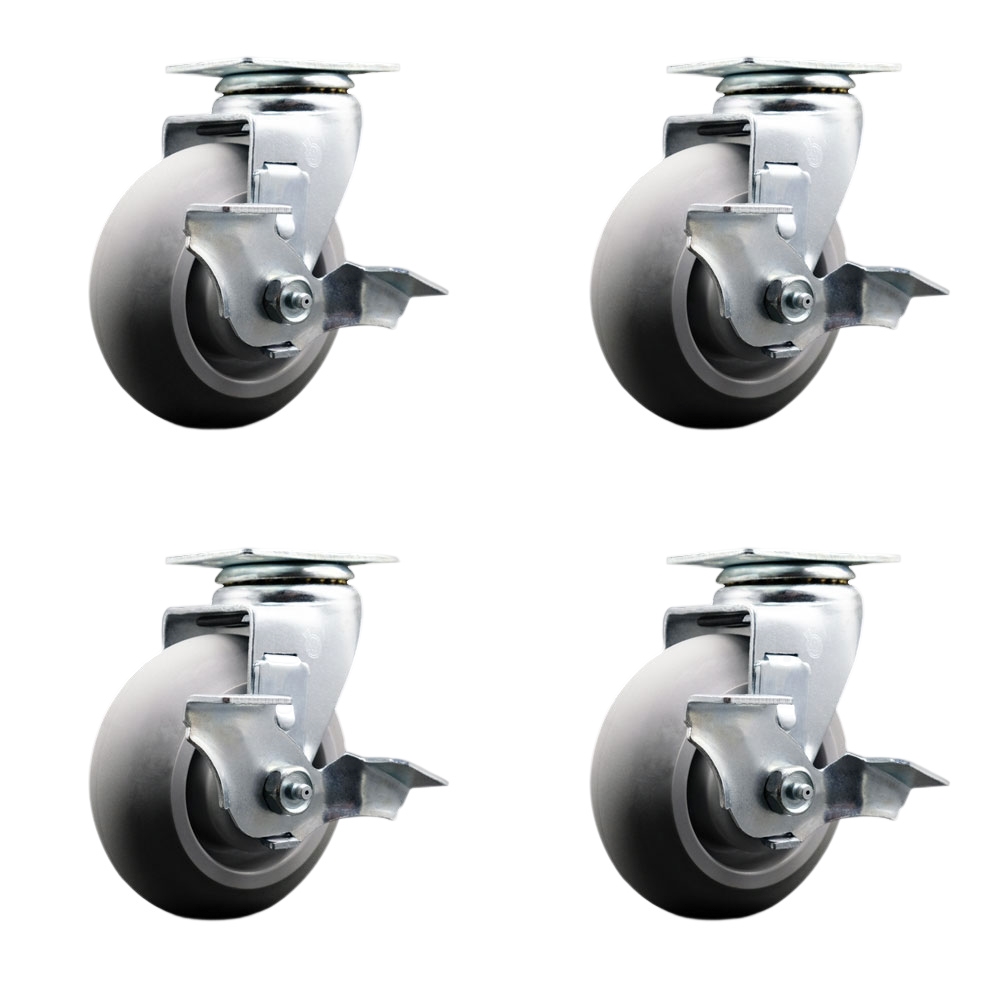 Tool Box Caster Wheel Set - 5 Inch Non-Marking, Easy Rolling Thermoplastic Rubber Donut Tread Wheels - Industrial Grade - 4 Swivel Casters with Top Lock Brakes - Service Caster Brand — photo 1