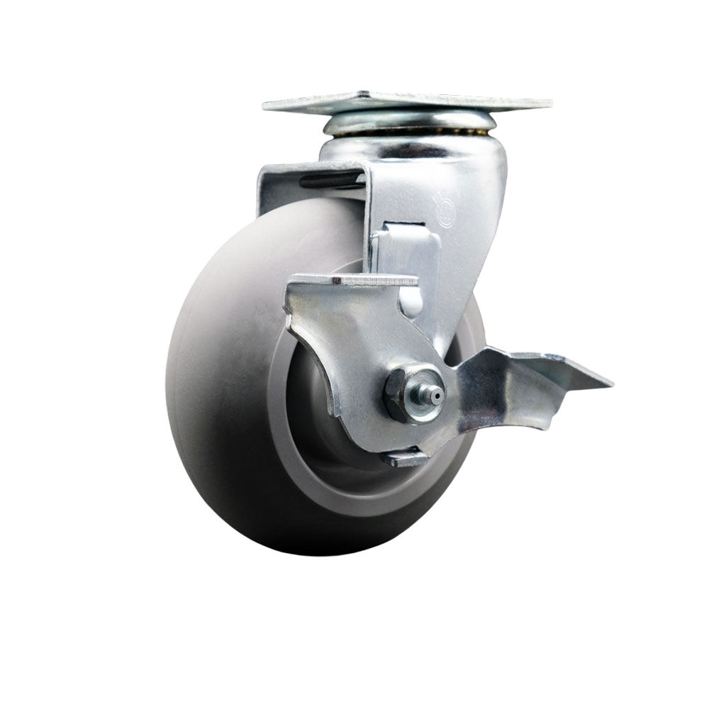 Swivel Top Plate Caster – Gray 5 Inch by 2 Inch Thermoplastic Rubber Donut Tread Wheel – Ball Bearing – 450 lbs. Capacity Per Caster – Includes Top Locking Brake - Service Caster Brand — photo 1