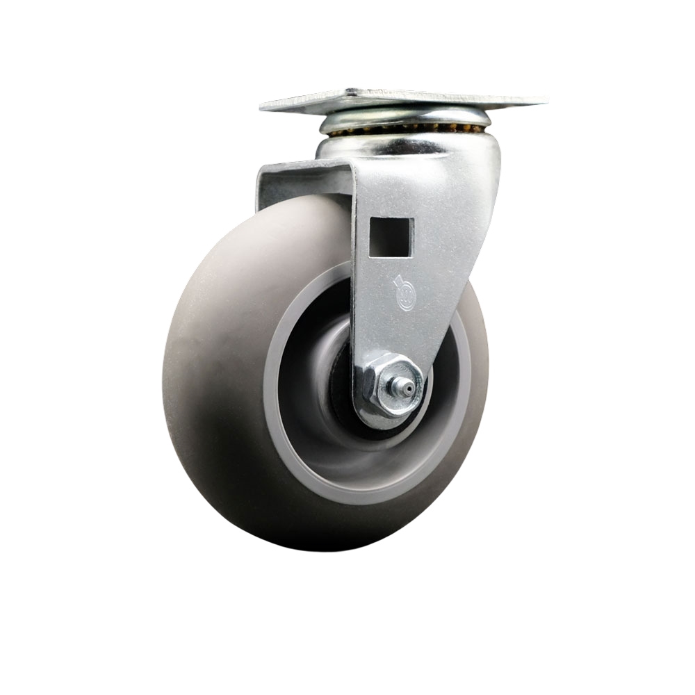 Swivel Top Plate Caster – Gray 5 Inch by 2 Inch Thermoplastic Rubber Donut Tread Wheel – Roller Bearing – 450 lbs. Capacity Per Caster – Service Caster Brand — photo 1