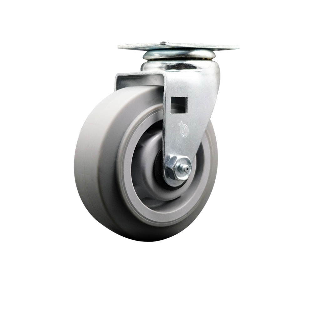 Swivel Top Plate Caster – Gray 5 Inch by 2 Inch Thermoplastic Rubber Flat Tread Wheel – Roller Bearing – 450 lbs. Capacity Per Caster – Service Caster Brand — photo 1