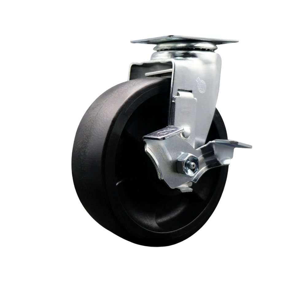 Swivel Top Plate Caster – Black 6 Inch by 2 Inch Glass Filled Nylon Wheel – Roller Bearing – 450 lbs. Capacity Per Caster – Includes Top Locking Brake - Service Caster Brand — photo 1
