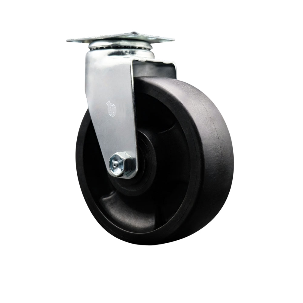 Swivel Top Plate Caster – Black 6 Inch by 2 Inch Glass Filled Nylon Wheel – Roller Bearing – 450 lbs. Capacity Per Caster – Service Caster Brand — photo 1