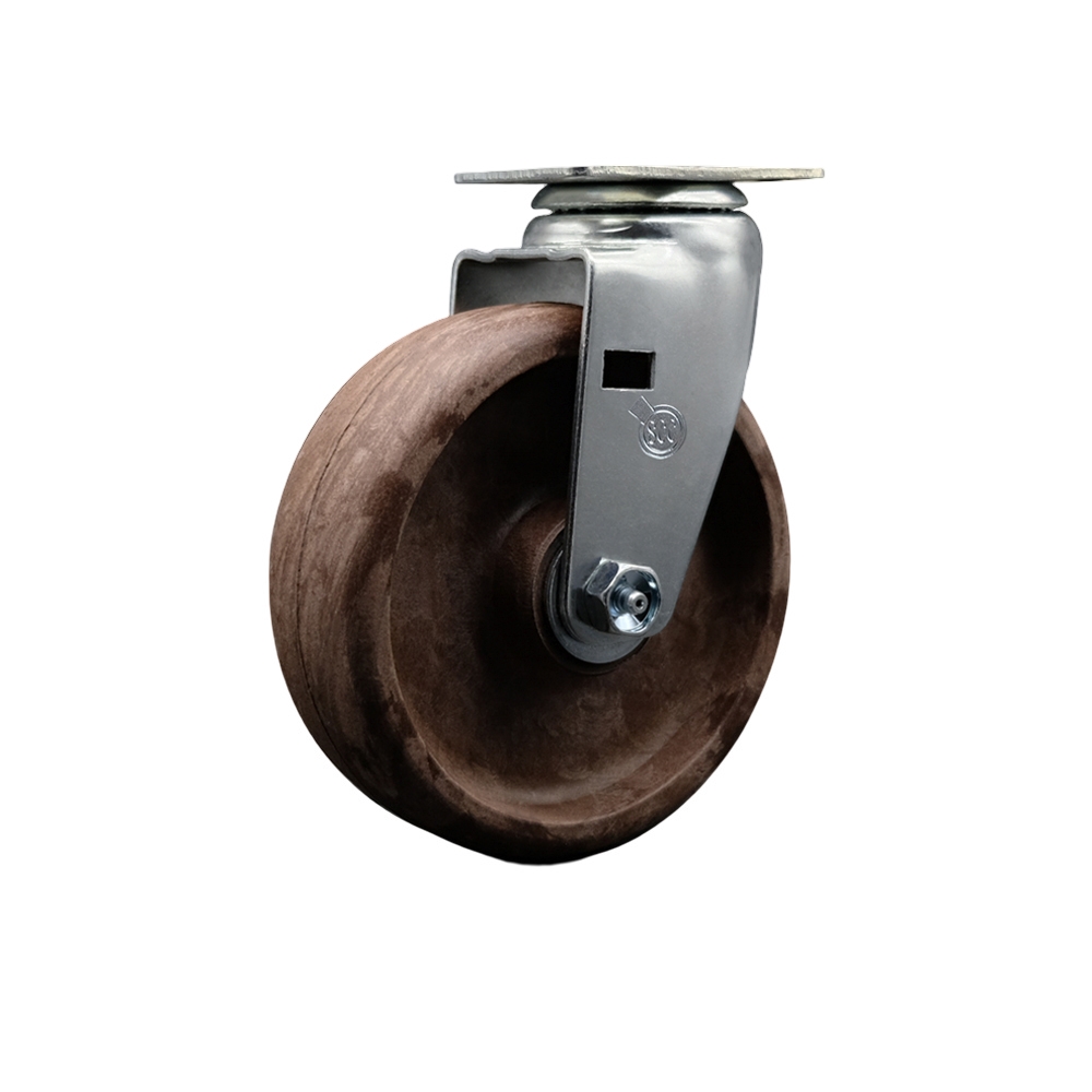 Swivel Top Plate Caster – Brown 6 Inch by 2 Inch High Temperature Glass Filled Nylon Wheel – Roller Bearing – 450 lbs. Capacity Per Caster – Service Caster Brand — photo 1