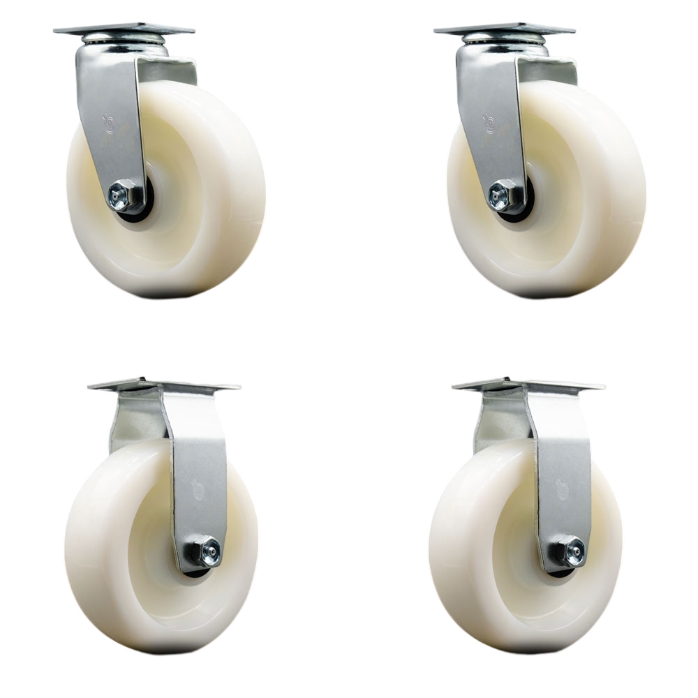 Swivel and Rigid Top Plate Caster Set – White 6 Inch by 2 Inch Nylon Wheel – Ball Bearing – 1,800 lbs. Total Capacity – Includes 2 Swivel and 2 Rigid Casters – Service Caster Brand — photo 1