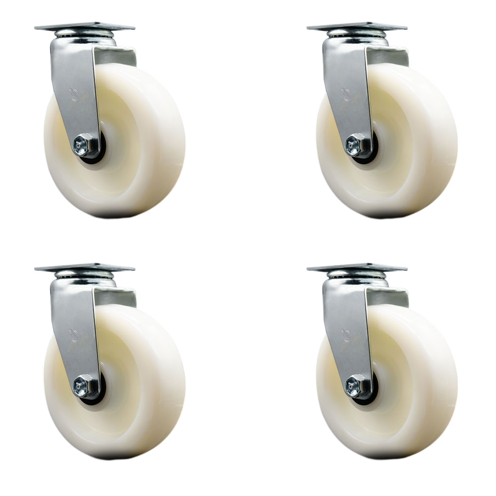 Swivel Top Plate Caster Set – White 6 Inch by 2 Inch Nylon Wheel – Roller Bearing – 1,800 lbs. Total Capacity – Includes 4 Swivel Casters – Service Caster Brand — photo 1