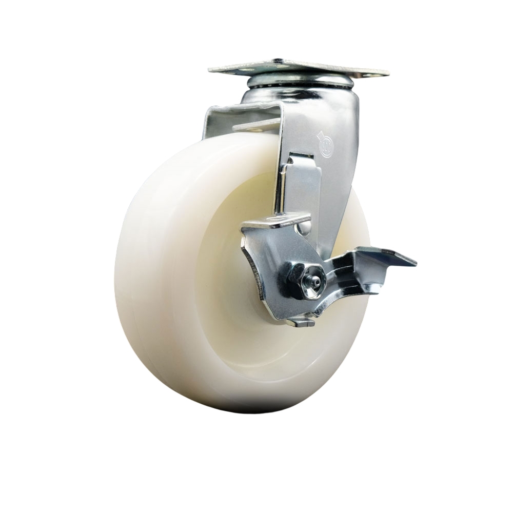 Swivel Top Plate Caster – White 6 Inch by 2 Inch Nylon Wheel – Roller Bearing – 450 lbs. Capacity Per Caster – Includes Top Locking Brake - Service Caster Brand — photo 1