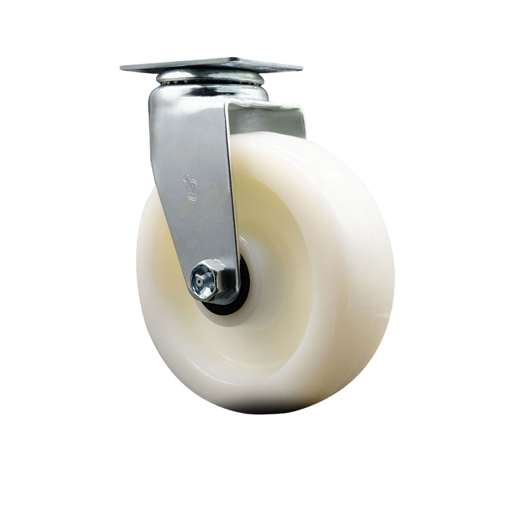 Swivel Top Plate Caster – White 6 Inch by 2 Inch Nylon Wheel – Roller Bearing – 450 lbs. Capacity Per Caster – Service Caster Brand — photo 1