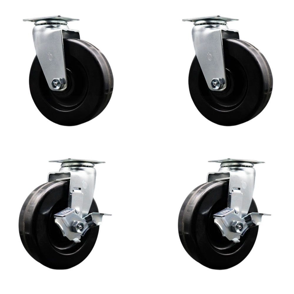 Tool Box Caster Wheel Set - 6 Inch Flat Free, Easy Rolling Phenolic Wheels - Industrial Grade - 2 Swivel with Top Lock Brakes - Service Caster Brand — photo 1
